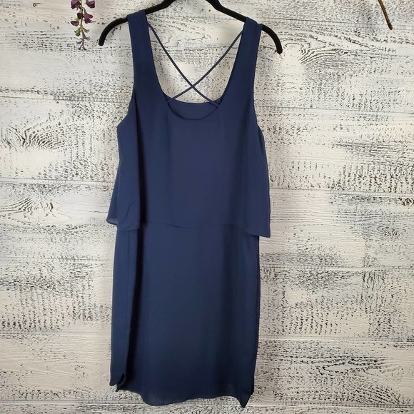 H By Bordeaux Layered Sleeveless Navy Blue Chiffon Cocktail Evening Dress Small - Picture 5 of 9